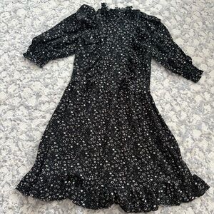 Zara Black and White Floral Textured Dress